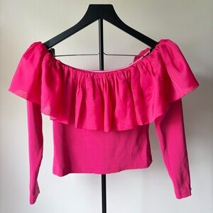 Anthropologie Off-Shoulder Ruffle Blouse - Hot Pink